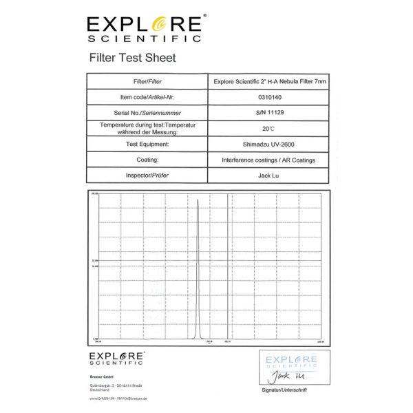 Explore Scientific Nebula Filter H-Alpha 2-inch 7nm (310140) Online Hot Sale