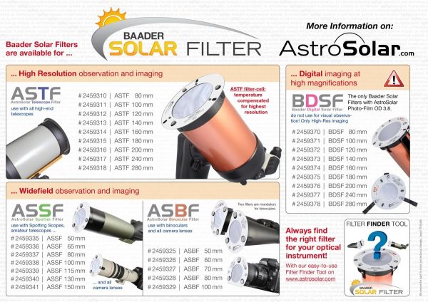 Baader ASTF: AstroSolar Telescope Filter OD 5.0 (80mm - 280mm) For Cheap