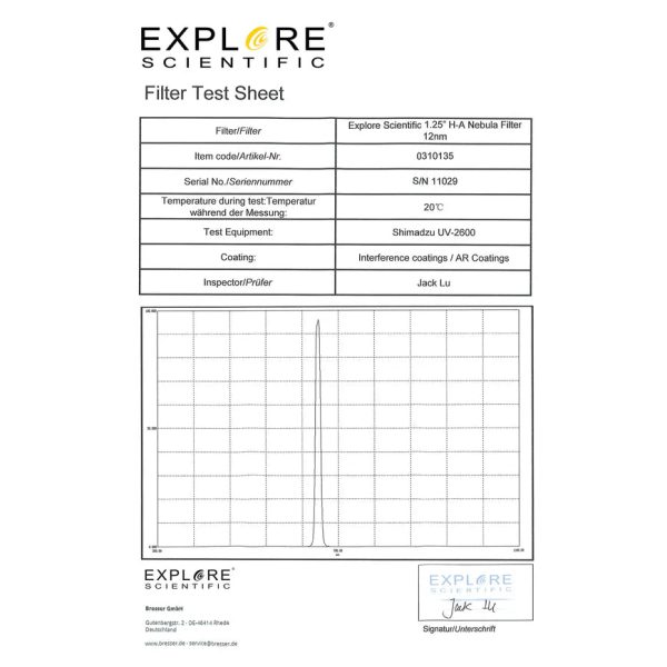 Explore Scientific Nebula Filter H-Alpha 1.25-inch 12nm (310135) Online Sale